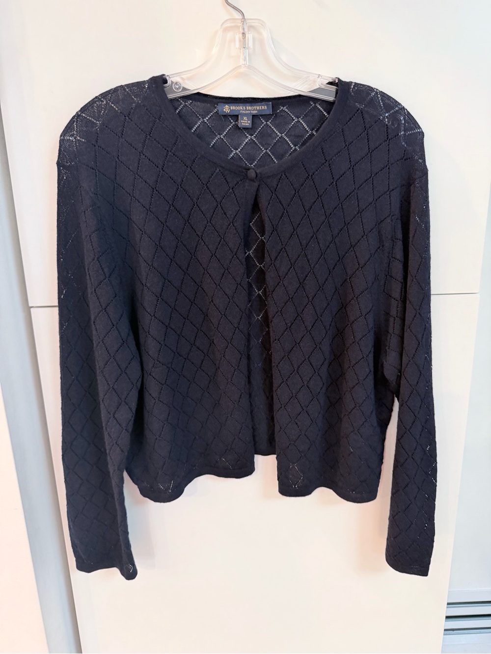 Brooks Brothers Italian Yarn Navy Merino Wool Open Knit Cardigan XL